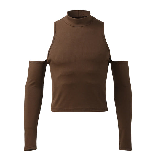 brown Archive Crush Shoulderless Rib Top - pridevoyageshop.com - gay men’s harness, lingerie and fetish wear
