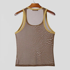 brown Gogo Glaze Mesh Top – pridevoyageshopcom – gay mens clubwear mesh tanks crop tops fashion tops partywear activewear