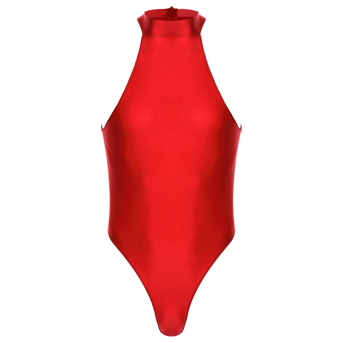 burgundy Profile High-Neck Halter Leotard flat-lay detail showing high-neck halter cut and body-shaping fit – pridevoyageshop.com – gay men’s harness, lingerie and fetish wear