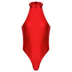 burgundy Profile High-Neck Halter Leotard flat-lay detail showing high-neck halter cut and body-shaping fit – pridevoyageshop.com – gay men’s harness, lingerie and fetish wear