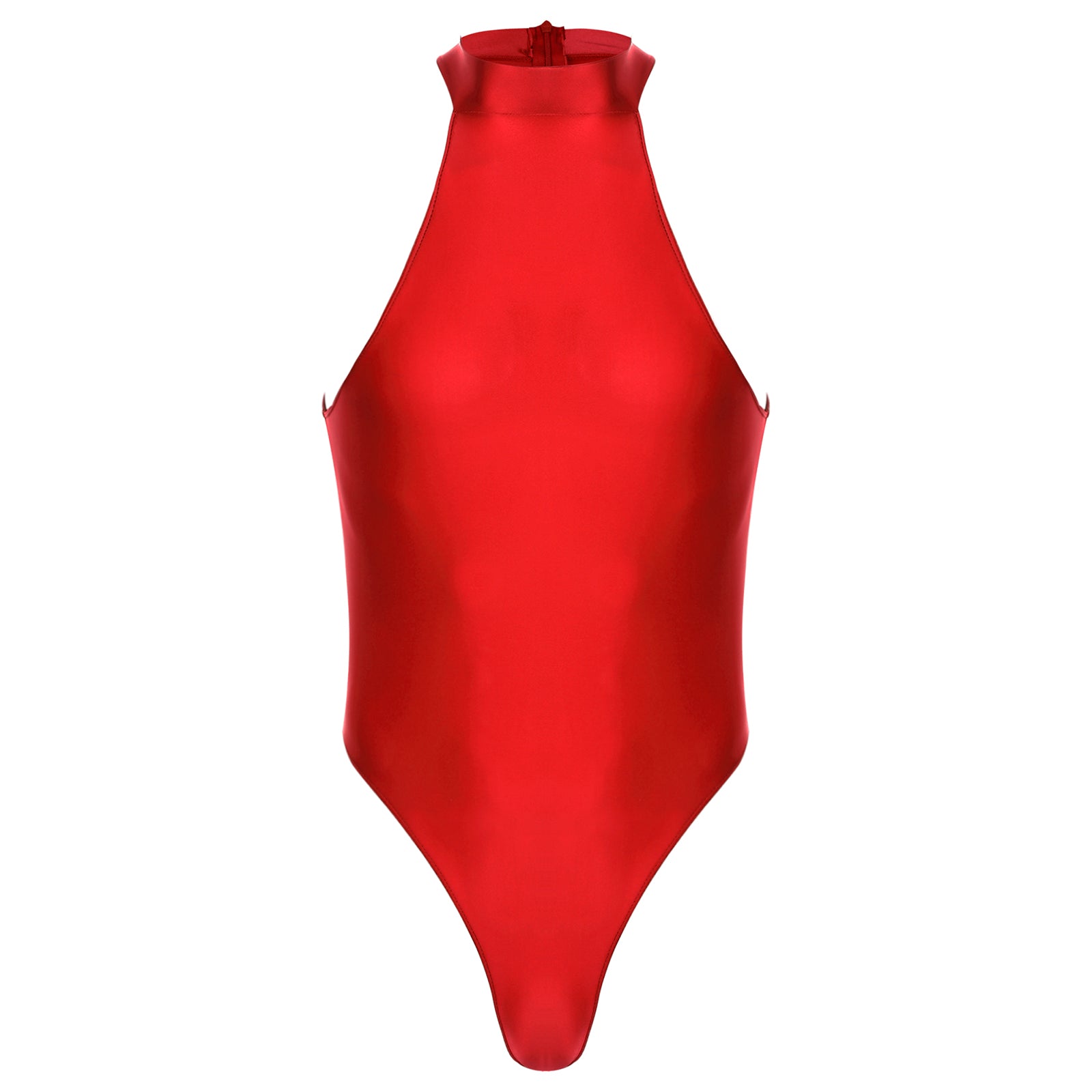 burgundy Profile High-Neck Halter Leotard flat-lay detail showing high-neck halter cut and body-shaping fit – pridevoyageshop.com – gay men’s harness, lingerie and fetish wear