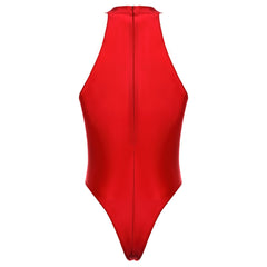 burgundy Profile High-Neck Halter Leotard flat-lay detail showing high-neck halter cut and body-shaping fit – pridevoyageshop.com – gay men’s harness, lingerie and fetish wear