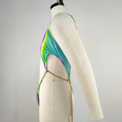 chain-detail mesh bodysuit in green with cutout design – pridevoyageshop.com – gay men’s tops mesh tops club tops fashion tops gym tank tops activewear