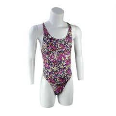 close-up of purple floral lace racerback bodysuit fabric and cut-out design – pridevoyageshop.com – gay men’s harness, lingerie and fetish wear