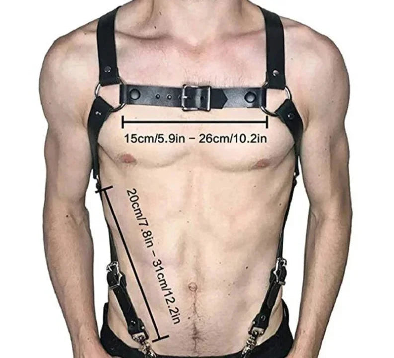 size details of Tight Grip Double Strap Harness -pridevoyageshop.com - gay men’s harness, lingerie and fetish wear