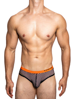 a sexy gay man in black DM Sexy Boy Fishnet Briefs - pridevoyageshop.com - gay men’s underwear and swimwear