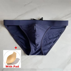 dark blue Men’s Clean Slate Swim Briefs with pad - pridevoyageshop.com - gay men’s sexy swim briefs, trunks, board shorts, and bikinis