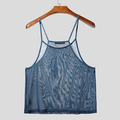 dark blue Sin City Flame Mesh Cami - pridevoyageshop.com - gay men’s harness, lingerie and fetish wear