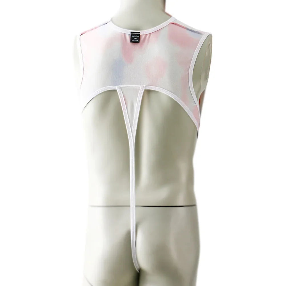 detail shot of red chestplate harness bodysuit with bold sculpted paneling and secure buckle shaping – pridevoyageshop.com – gay men’s harness, lingerie and fetish wear