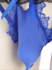 details of Blue Men’s Sissy Bow Lace Ruffle Thong - pridevoyageshop.com - gay men’s thongs, boxers, briefs and jockstraps