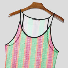 details of Boardwalk Candy Stripe Mesh Cami – pridevoyageshop.com – gay men’s harness, lingerie and fetish wear.
