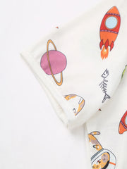 details of Daddy’s Boy Printed Onesie flat lay, cosmic cartoon print, stretchy cute fabric, playful twink style – pridevoyageshop.com – gay men’s harness, lingerie and fetish wear