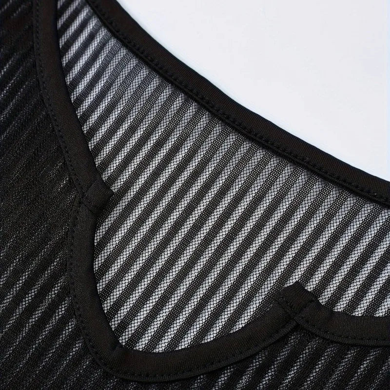 details of Dominion Striped Mesh Long Sleeve - pridevoyageshop.com - gay men's fashion, clubwear, party outfit