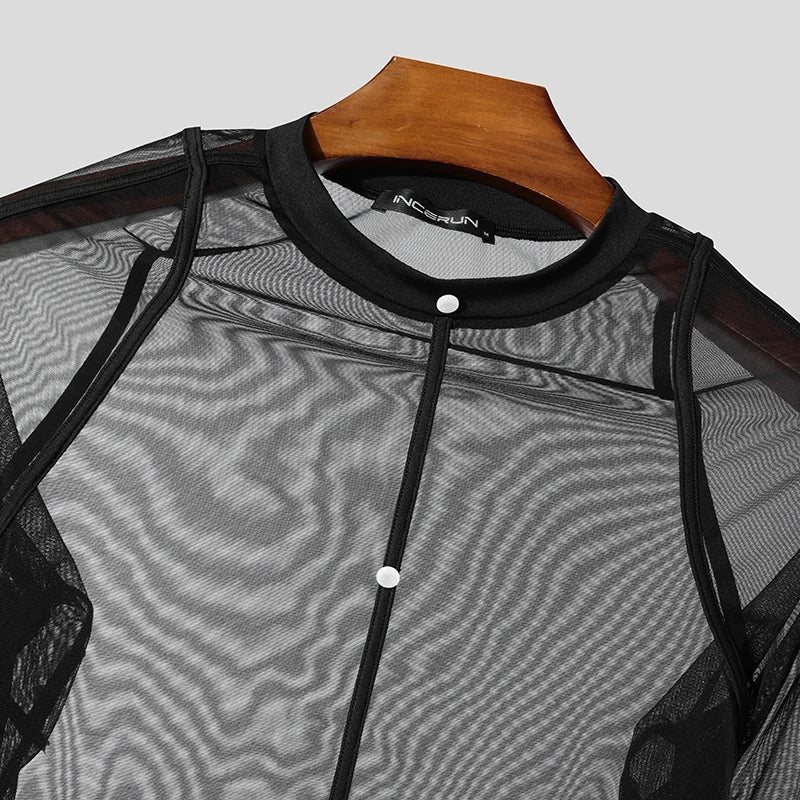 details of Flesh Show Sheer Mesh Long Sleeve Shirt - pridevoyageshop.com - gay men's fashion, clubwear, party outfit