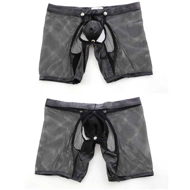 details of Men’s “Caged” Removable PU Leather Pouch & Crotchless Boxers - pridevoyageshop.com - gay men’s thongs, boxers, briefs and jockstraps