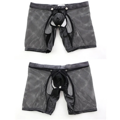 details of Men’s “Caged” Removable PU Leather Pouch & Crotchless Boxers - pridevoyageshop.com - gay men’s thongs, boxers, briefs and jockstraps