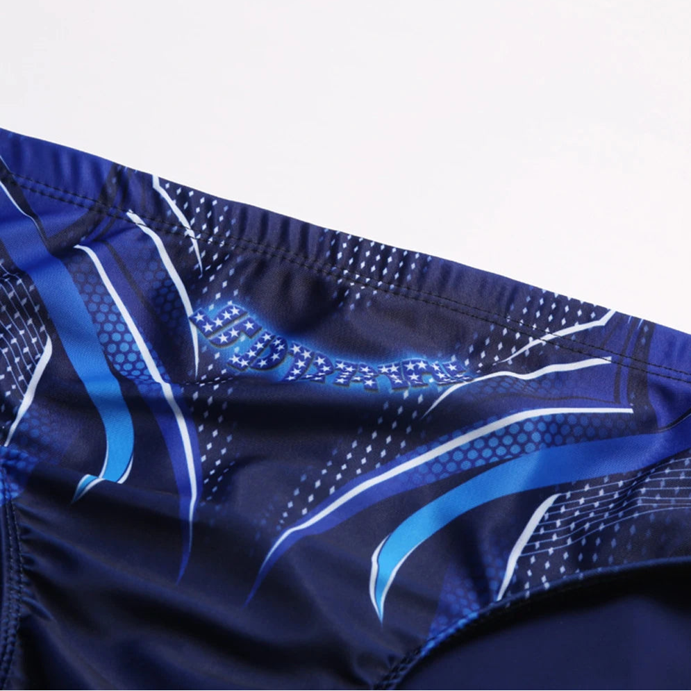 details of Men's Deep Blue Speed Navy Swim Briefs - pridevoyageshop.com - gay men’s sexy swim briefs, trunks, board shorts, and bikinis