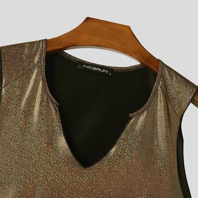 details of Midnight Lamé Metallic V-Crop - pridevoyageshop.com - gay men's fashion, clubwear, party outfit