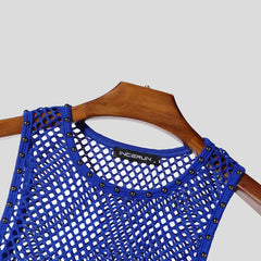 details of Studded Showboi Mesh Tank – pridevoyageshopcom – gay mens clubwear mesh tanks crop tops fashion tops partywear activewear