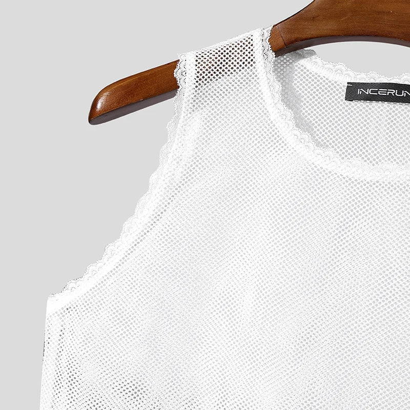 details of The Parlor Boy Lace Tank – pridevoyageshopcom – gay mens clubwear mesh tanks crop tops fashion tops partywear activewear