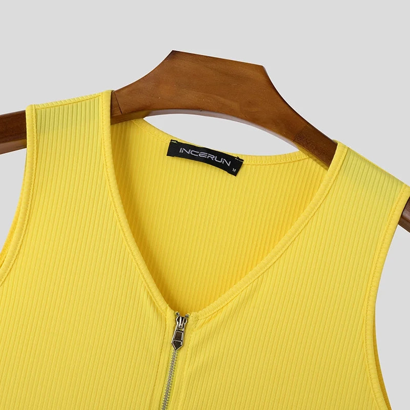 details of Unlocked Ribbed Zip Tank - pridevoyageshop.com - gay men's fashion, clubwear, party outfit