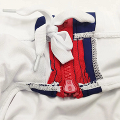 details of White Men’s Double Zipper Pouch Swim Briefs - pridevoyageshop.com - gay men’s sexy swim briefs, trunks, board shorts, and bikinis