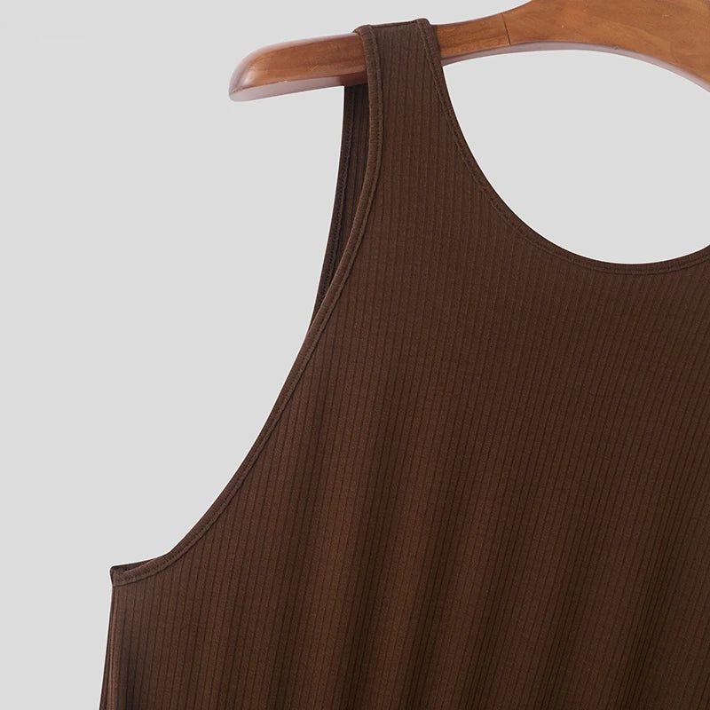 details of a flat lay of Brown Late Checkout Ribbed Romper - pridevoyageshop.com - gay men's fashion, clubwear, party outfit