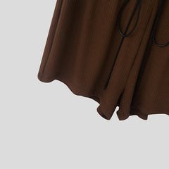 details of a flat lay of Brown Late Checkout Ribbed Romper - pridevoyageshop.com - gay men's fashion, clubwear, party outfit