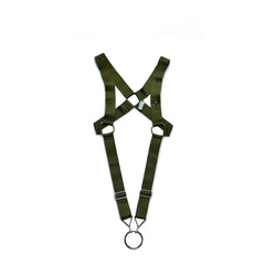 details of army green Men’s Menace Spiked Harness – pridevoyageshop.com – gay men’s harness, lingerie and fetish wear