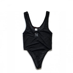 details of black Contender 1/0 Mesh Bodysuit – pridevoyageshop.com – gay men’s harness, lingerie and fetish wear