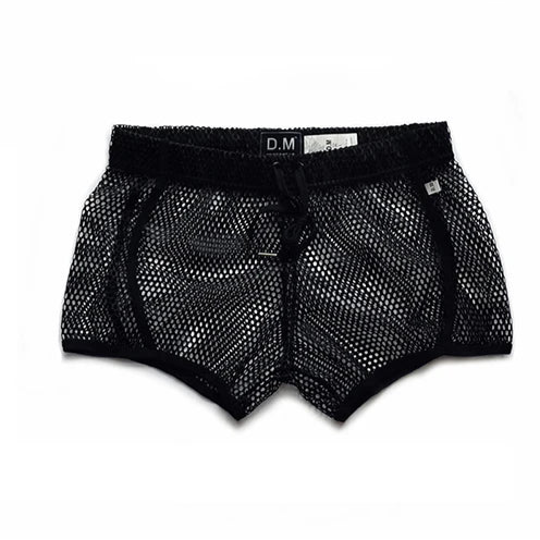 details of black DM Men’s Trade Bait See-Thru Mesh Shorts – pridevoyageshop.com – gay men’s sexy swim briefs, trunks, board shorts, and bikinis