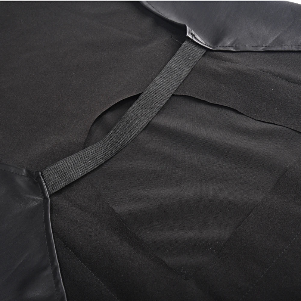 details of black Daddy’s Brutal Bistro Fetish Apron – pridevoyageshop.com – gay men’s harness, lingerie and fetish wear