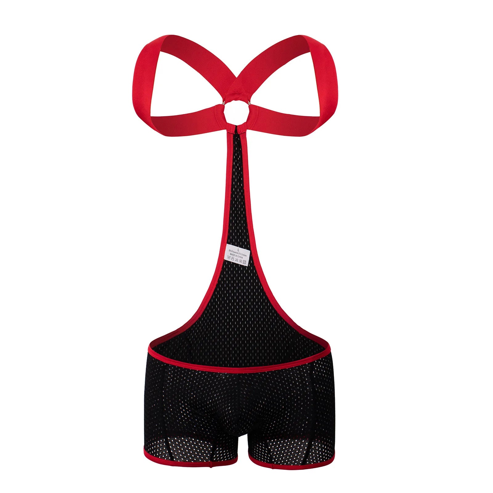 details of black Hookup Mesh Harness Singlet – pridevoyageshop.com – gay men’s harness, lingerie and fetish wear