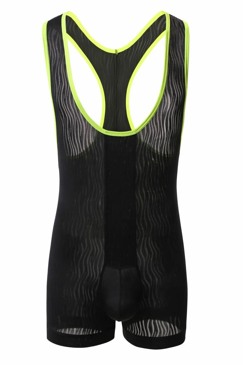 details of black Men’s Adrenaline Neon-Trim Wave Singlet – pridevoyageshop.com – gay men’s harness, lingerie and fetish wear