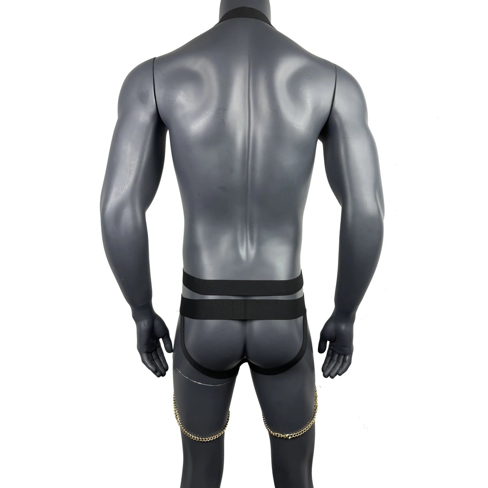 details of black Men’s After Dark Gold-Chain Harness & Garter Set – pridevoyageshop.com – gay men’s harness, lingerie and fetish wear