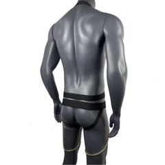 details of black Men’s After Dark Gold-Chain Harness & Garter Set – pridevoyageshop.com – gay men’s harness, lingerie and fetish wear