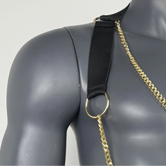 details of black Men’s After Dark Gold-Chain Harness & Garter Set – pridevoyageshop.com – gay men’s harness, lingerie and fetish wear