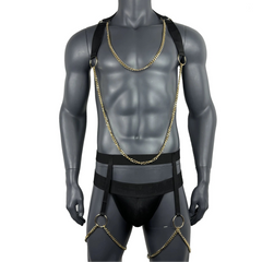 details of black Men’s After Dark Gold-Chain Harness & Garter Set – pridevoyageshop.com – gay men’s harness, lingerie and fetish wear