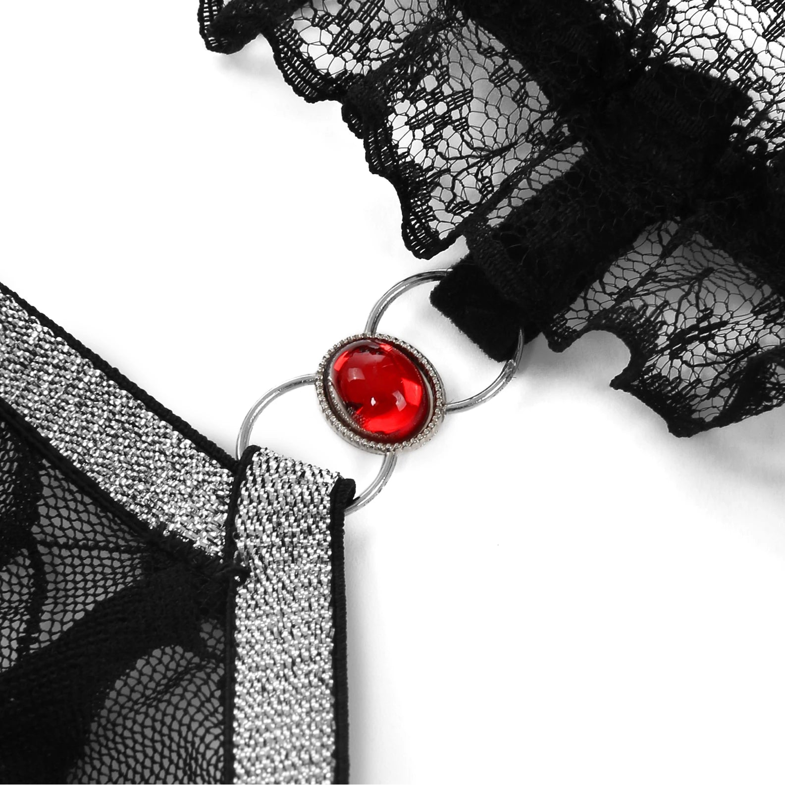details of black Men’s Boudoir Lace G-String – pridevoyageshop.com – gay men’s harness, lingerie and fetish wear