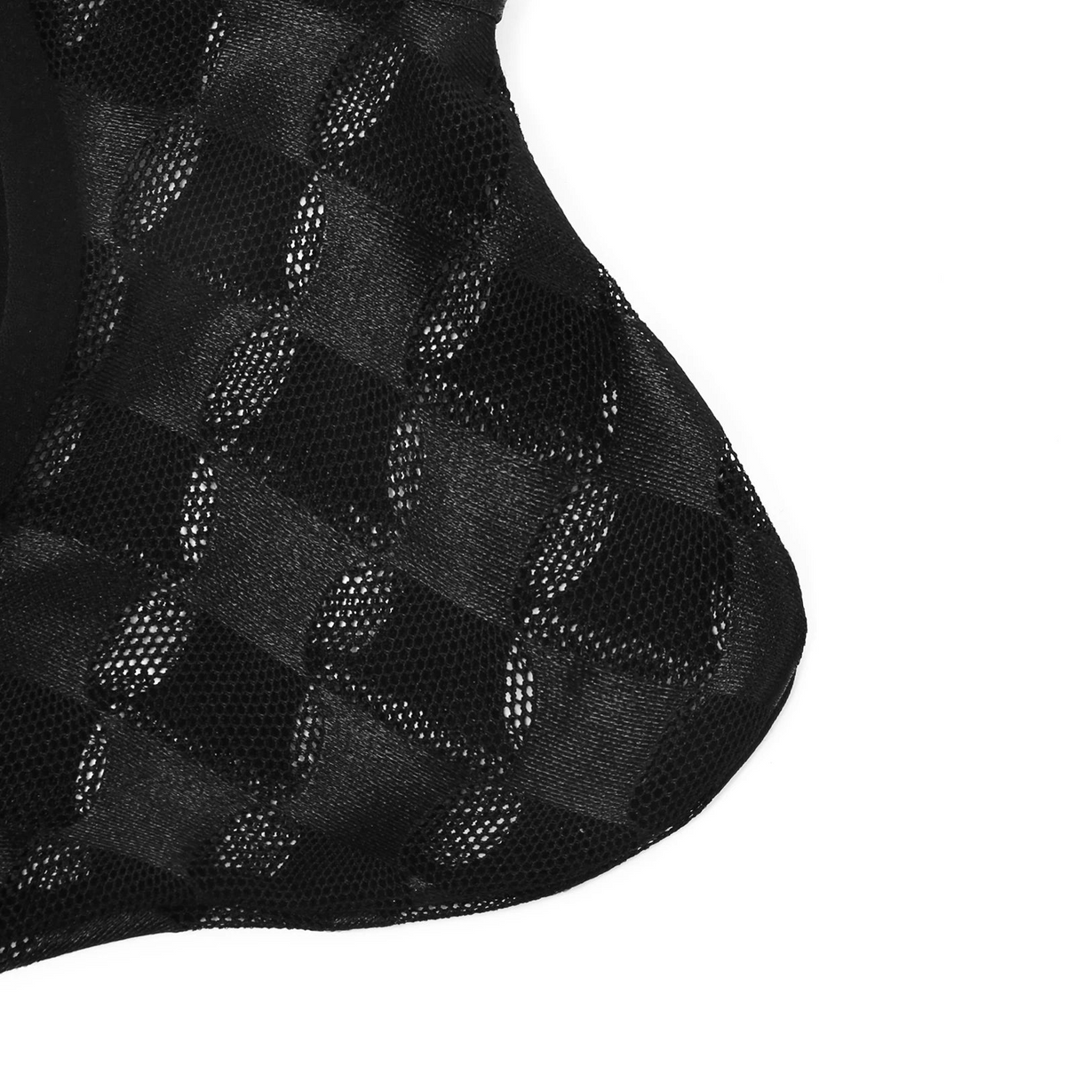 details of black Men’s Checkmate Mesh Thong – pridevoyageshop.com – gay men’s harness, lingerie and fetish wear