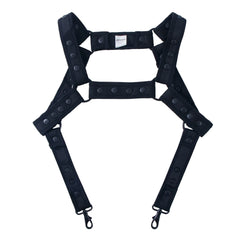 details of black Men’s Darkroom Body Harness – pridevoyageshop.com – gay men’s harness, lingerie and fetish wear