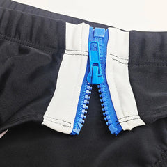 details of black Men’s Double Zipper Pouch Swim Briefs - pridevoyageshop.com - gay men’s sexy swim briefs, trunks, board shorts, and bikinis
