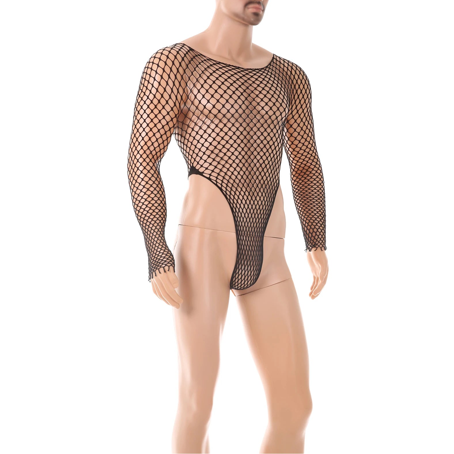 details of black Men’s Ensnare Fishnet Thong Bodysuit – pridevoyageshop.com – gay men’s harness, lingerie and fetish wear