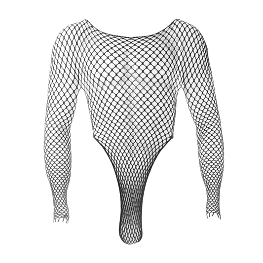 details of black Men’s Ensnare Fishnet Thong Bodysuit – pridevoyageshop.com – gay men’s harness, lingerie and fetish wear