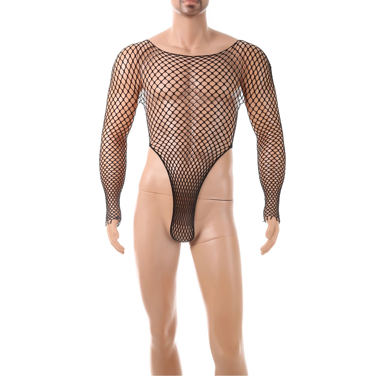 details of black Men’s Ensnare Fishnet Thong Bodysuit – pridevoyageshop.com – gay men’s harness, lingerie and fetish wear