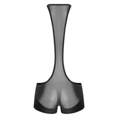 details of black Men’s Glimpse Cutout Mesh Singlet – pridevoyageshop.com – gay men’s harness, lingerie and fetish wear
