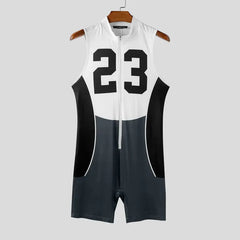 details of black Men’s Legacy 23 Varsity Zip Bodysuit – pridevoyageshop.com – gay men’s harness, lingerie and fetish wear