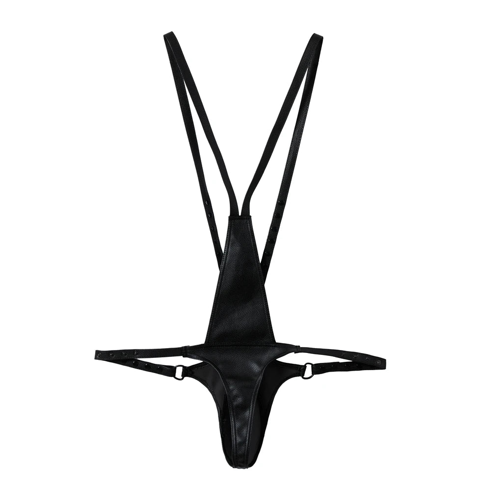details of black Men’s Lockdown Suspender Jock Singlet – pridevoyageshop.com – gay men’s harness, lingerie and fetish wear