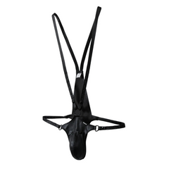 details of black Men’s Lockdown Suspender Jock Singlet – pridevoyageshop.com – gay men’s harness, lingerie and fetish wear