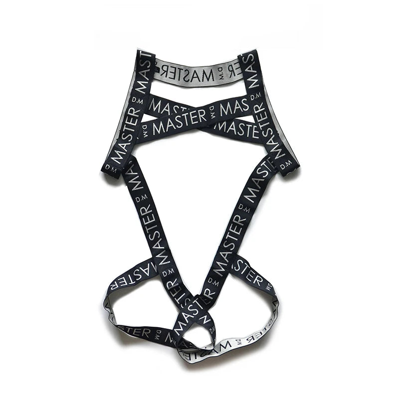 details of black Men’s Masterclass Bondage Harness – pridevoyageshop.com – gay men’s harness, lingerie and fetish wear